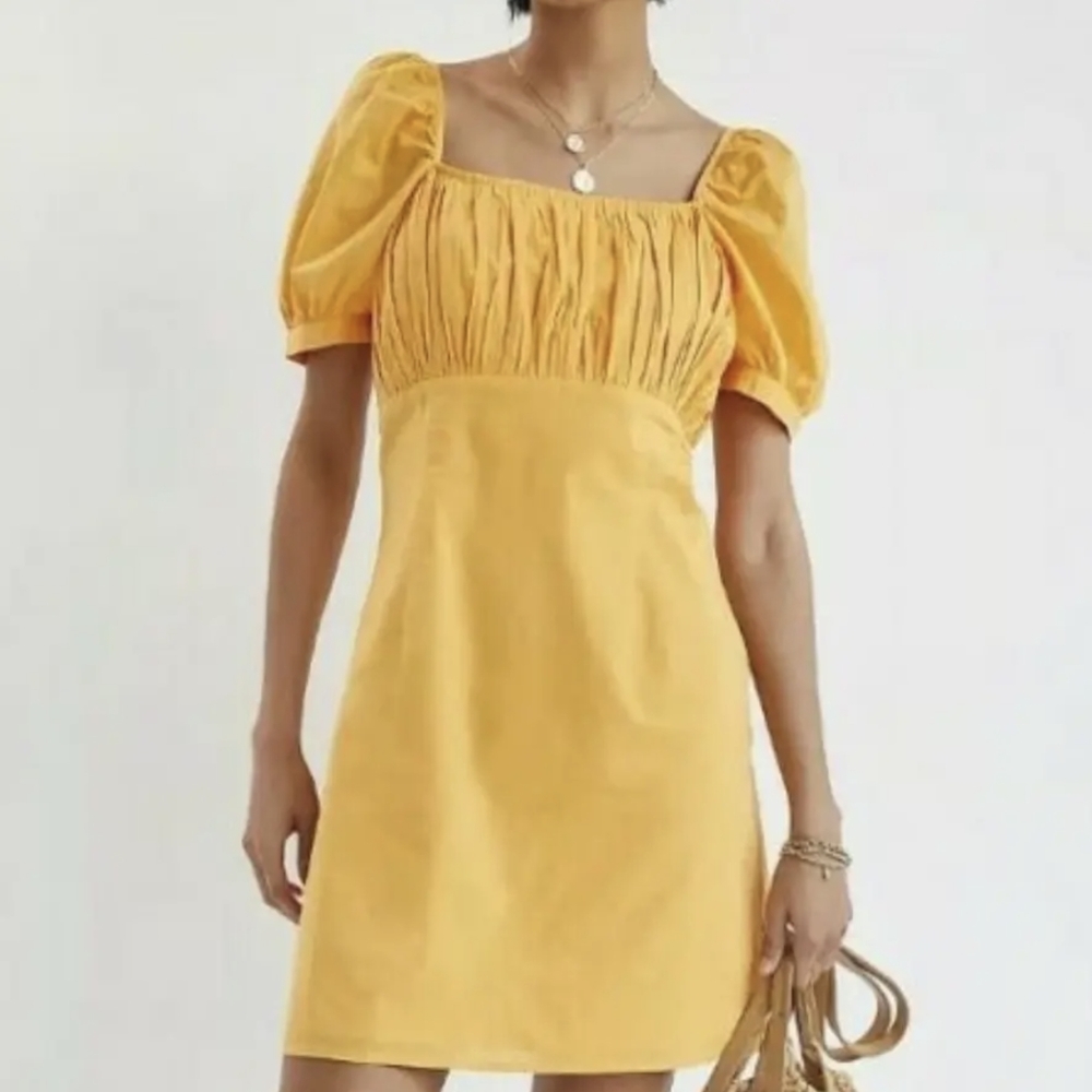 Anthropologie Yellow Puff Sleeve Mini Dress
